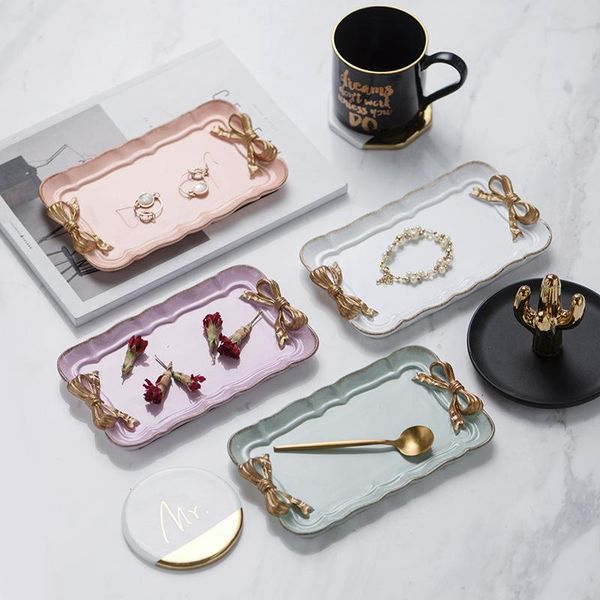 

dishes & plates european retro style bowknot resin tray, jewelry decorative fruit decoration cutlery dessert tray
