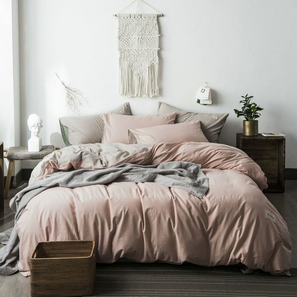 

nordic bedding four piece set of pure color washed cotton fitted sheet