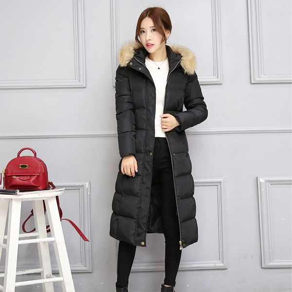 

women's trench coats fyyiyi winter cotton hooded parka coat female slim long section sleeve jackets office lady parkas jacket factory d, Tan;black