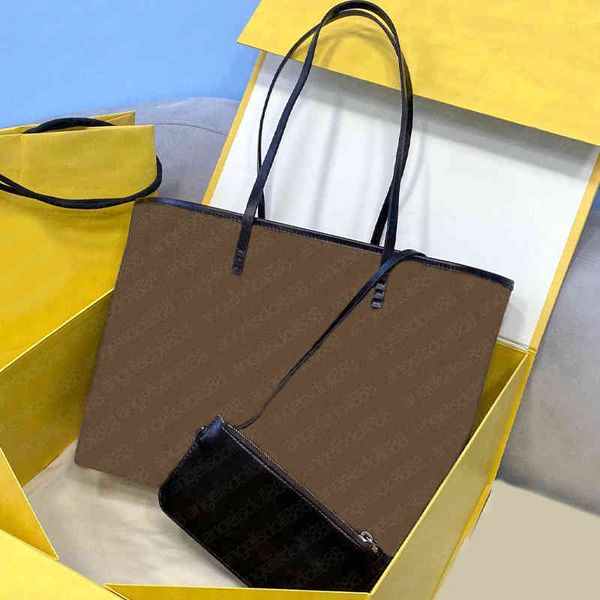 

women classic brown canvas large composite tote bag with black letters embroidery printing 7a quality shoulder purses handbags shopping