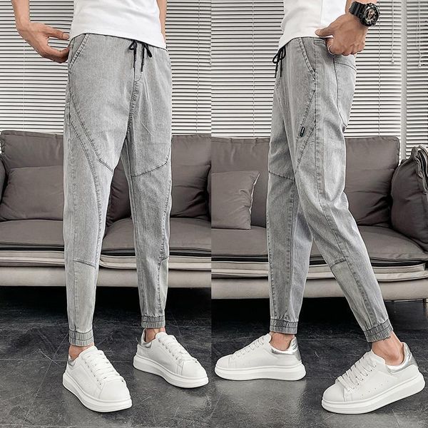 

men's jeans winter 2021 denim casual pantyhose slim pants feet korean stretch pencil beam trousers, Blue