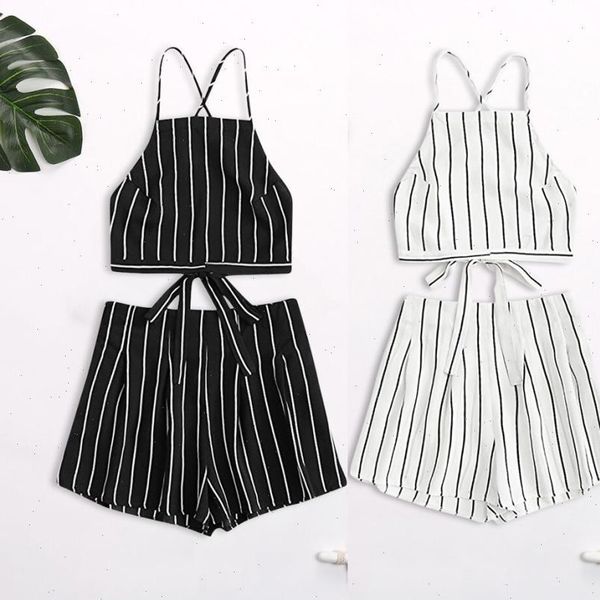 

sets striped blue 2 set womens tracksuits crop and shorts bandage strap cami with, Gray