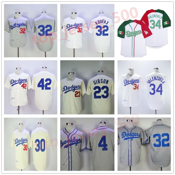 

men women youth vintage jerseys 42 jackie robinson 4 babe herman 23 kirk gibson 32 sandy koufax 34 fernando valenzuela 30 maury wills retro, Blue;black