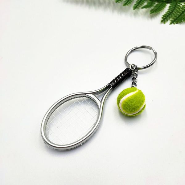 

keychains souvenir key chain mini tennis racket car backpack, Silver