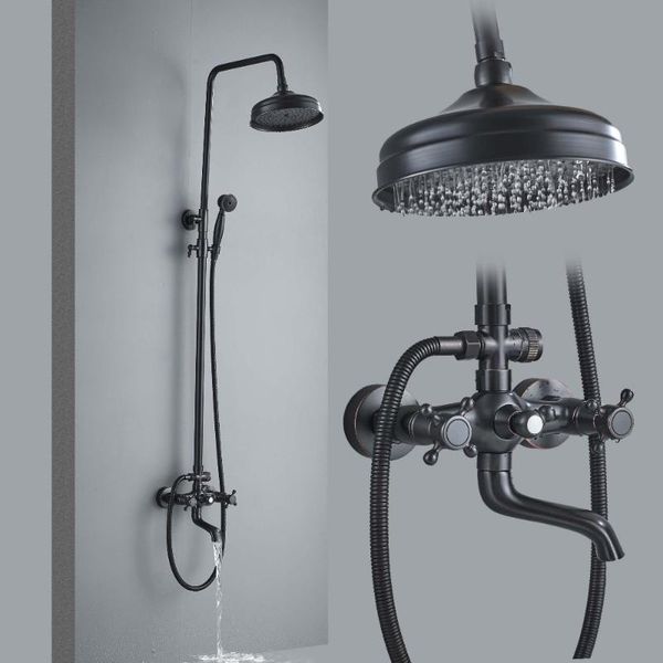 

bathroom shower sets rainfall mixer faucet dual handle bath set black brass 8" showerhead system with handshower orn