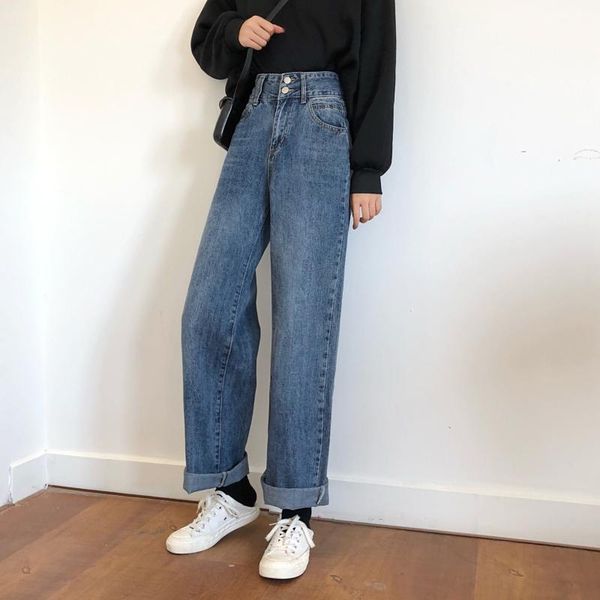 

women's jeans 3287 fall 2021 high-waist design sense loose mopping straight-leg, Blue