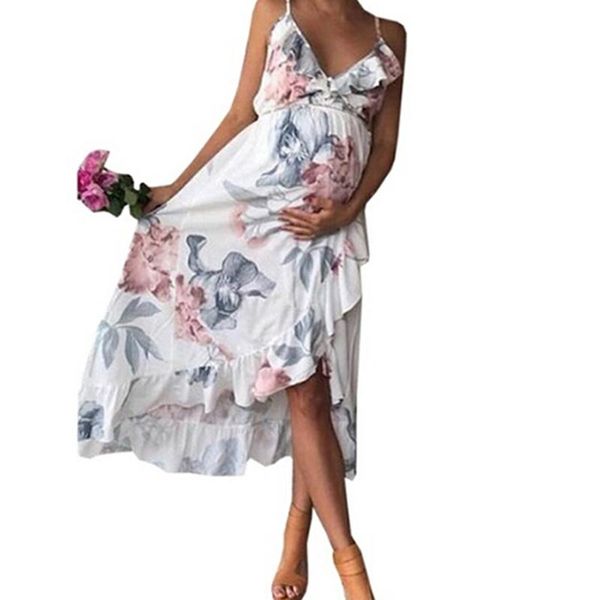 

casual dresses summer 2021 ruffled ink deep v-neck loose pregnant dress irregular print sleeveless knee-length sling beach, Black;gray