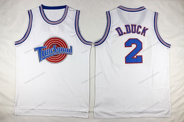 Spedisci dagli Stati Uniti Daffy Duck # 2 Tune Squad Space Jam Maglia da basket Film Uomo Tutte maglie bianche cucite Taglia S-3XL Alta qualità