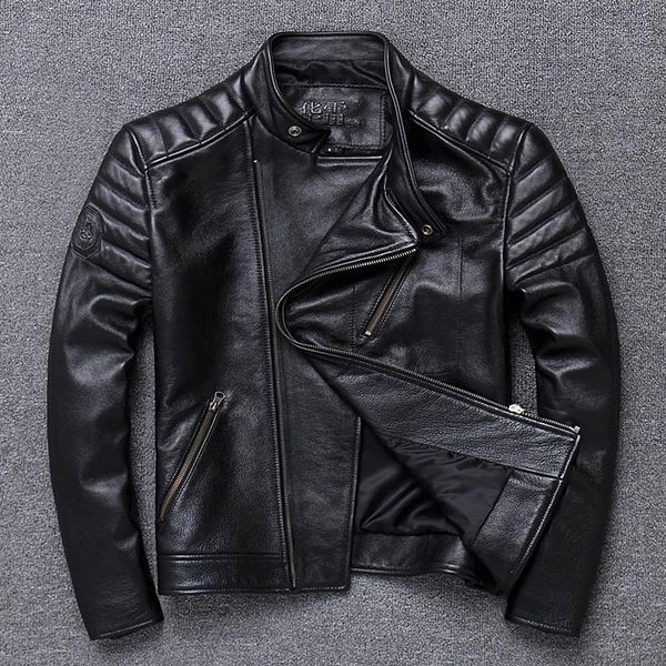 

men's leather & faux broken terminal layer cowhide lear jacket tide male cultivate handsome thick winter coat, Black