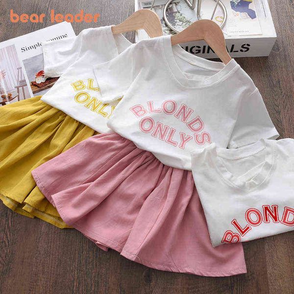 

bear leader girls preppy casual clothing sets kids baby letter print t-shirt and skirt outfits children princess party suit 2-6y y220310, White