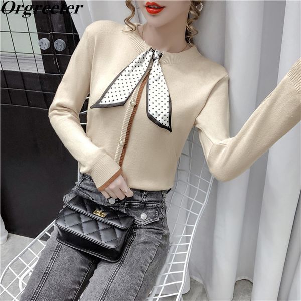 

winter warm thick sweater dot scarf detachable bottoming knitted pullover elegant lady work wear 210525, White;black