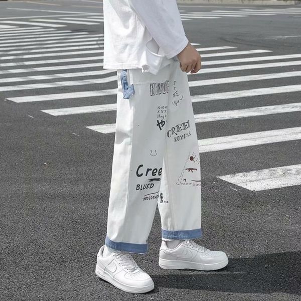 

men's pants autumn fashion graffiti straight qtpv, Black