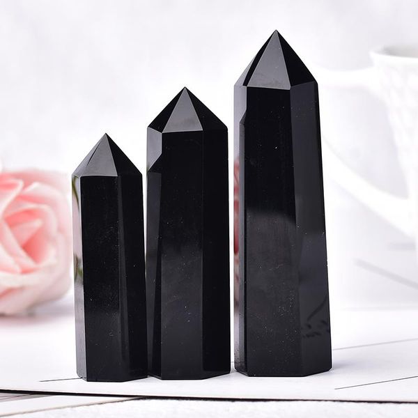 

decorative objects & figurines 1pc natural obsidian crystal point tower healing energy stone reiki obelisk quartz wand home decoration pyram