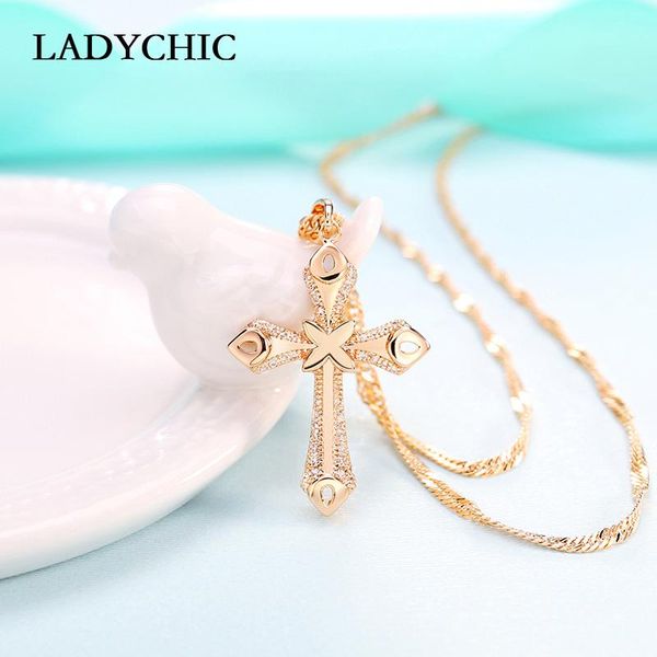 

pendant necklaces ladychic classic gold color cross paved with micro zirconia christian jesus fashion jewelry accessories ln1080, Silver