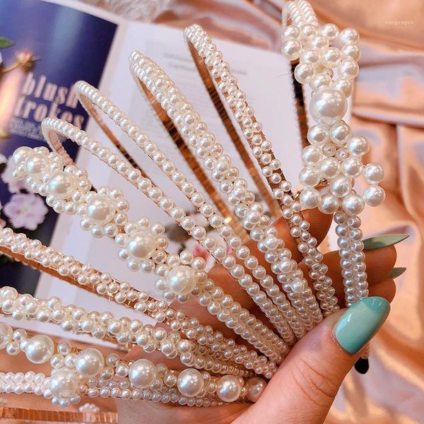 

elegant women crystal pearls hairband bridal flowers headband hair accessories ornaments wedding birthday head hoop1
