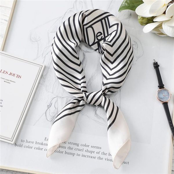 

scarves silk square scarf hair band women foulard neck female striped print summer shawls and wraps hand kerchief bandana, Blue;gray