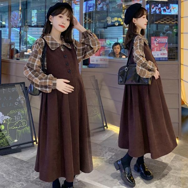 

maternity dresses autumn winter korean fashion party long dress sets elegant a line clothes for pregnant women lovely pregnancy blouse, White
