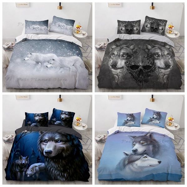 

bedding sets 3-piece set wolf cartoon cover quilt pillowcase household 150 cm full double bed 200*220 children