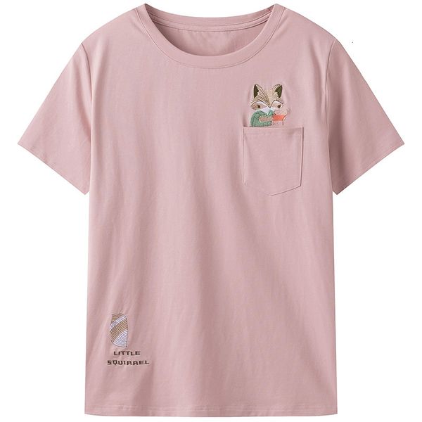 

women's t-shirt women t shirt casual embroidery animal pocket round collar short sleeve female simple kawaii funny soft girls, White