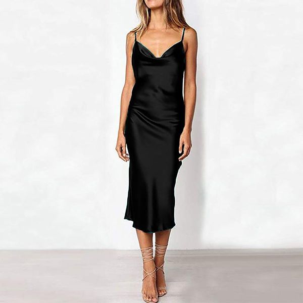 

casual dresses women satin long dress summer green elegant woman party night backless lace up slim fit bodycon midi, Black;gray