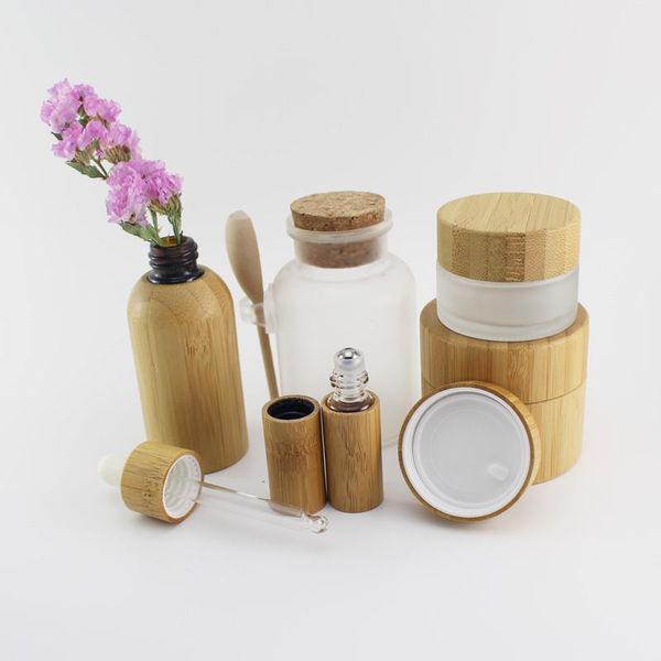 

storage bottles & jars 100pcs 50ml bamboo shell glass bottle with dropper serum essential oil cap