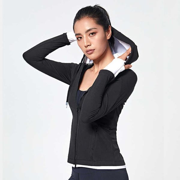 

Sportswear Women's Yoga Jacket Autumn and Winter Breathable Slim Fit Long Sleeve Hooded Sweater Outdoor Running Fitness Coat Workout, Black