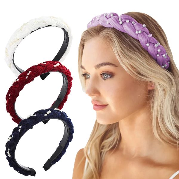 

autumn corduroy hair-hoop imitation pearl chain braided headband fashion single product decorative hair accessories, Silver