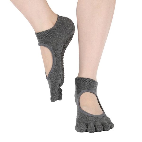 

sports socks pilates for women yoga sock five fingers backless silicone non-slip 5 toe ballet gym fitness ctton, Black