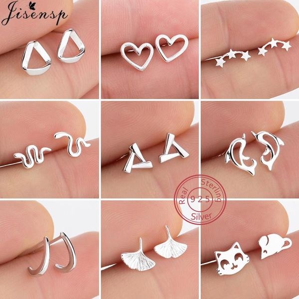 

genuine 925 sterling silver animal stud earrings for women kids jewelry lovely dolphin mouse snake earings punk pendients gifts, Golden;silver