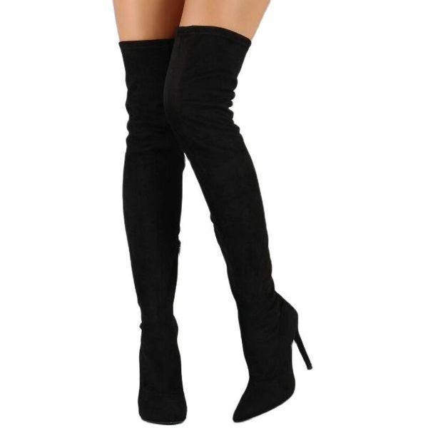 

boots fashion long tube qver-the-knee flock solid zipper pointed toe thin high heel winter supper women, Black