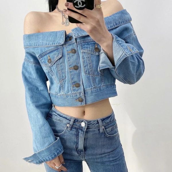 

women's jackets denim shirt with small lapels and missing shoulders 2021 spring autumn shoulder single-breasted thin jacket, Black;brown