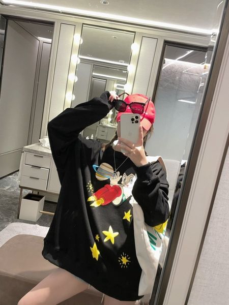 

brand hoodie early autumn is thin versatile. students' net red printed pullover sweater women's fashion ins loose medium long coat, Black