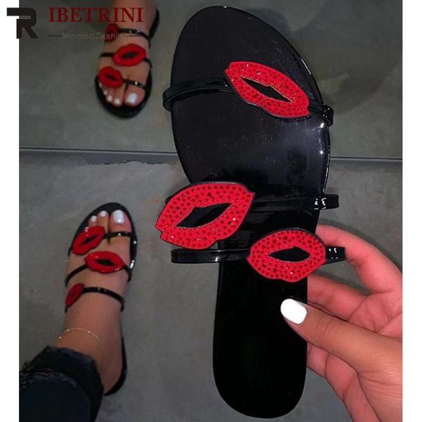 

ins open toe women summer slip on shoes casual beach slippers 2021 rhinestone, Black