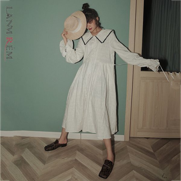 

women black ruffles dress sailor collar long flare sleeve loose fit fashion spring and autumn 2e1624 210507, Black;gray