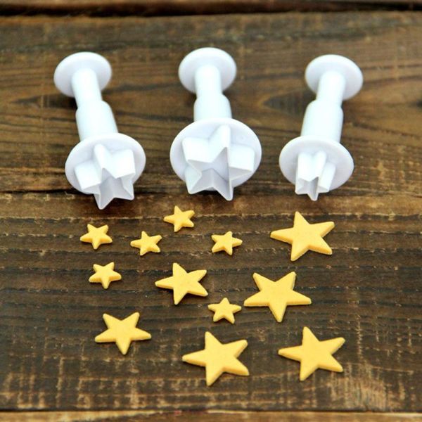 

baking & pastry tools 3pcs/set mini star flower plunger fondant decorating biscuit cookies cutter mold sugarcraft diy cake