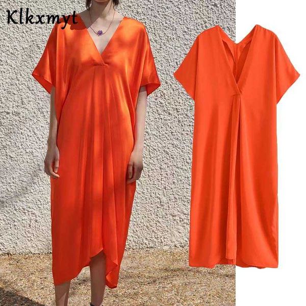 

klkxmyt za summer dress women oversize loose midi es woman casual short sleeve v neck female party vestido 210527, Black;gray