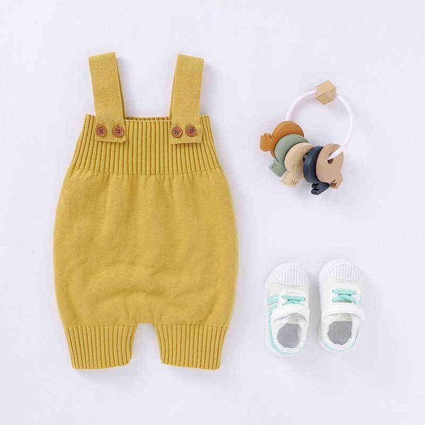 

baby romper cotton knitted toddler newborn kids jumpsuit outfit solid ribbed infant boys girls summer clothing one piece overall g220223, Blue