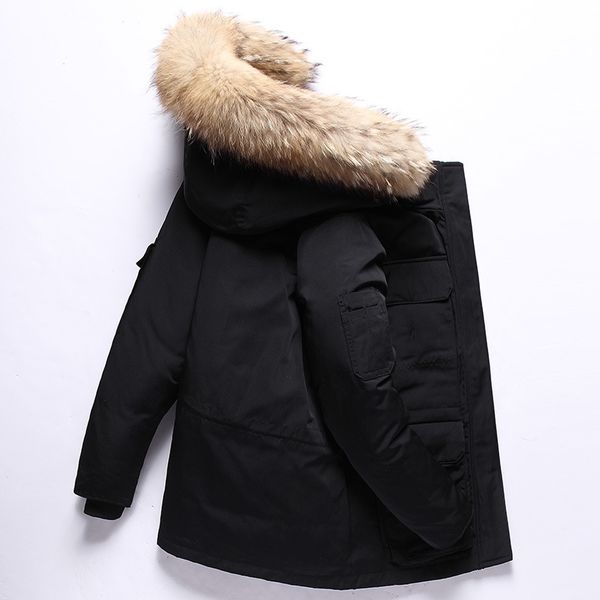 

keep warm -30 degree white duck down winter jacket men windproof hooded fur collar thicken coat male size s-3xl, Black