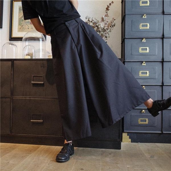 

men's pants 2021 men clothing hair stylist street chiffon ultra wide leg pantskirt culottes plus size singer costumes 27-44, Black
