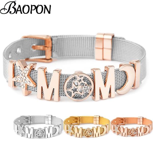 

link, chain silver color stainless steel strap bracelet for women men with shiny moon star mom beads bracelets bangle as mother jewelry gift, Black