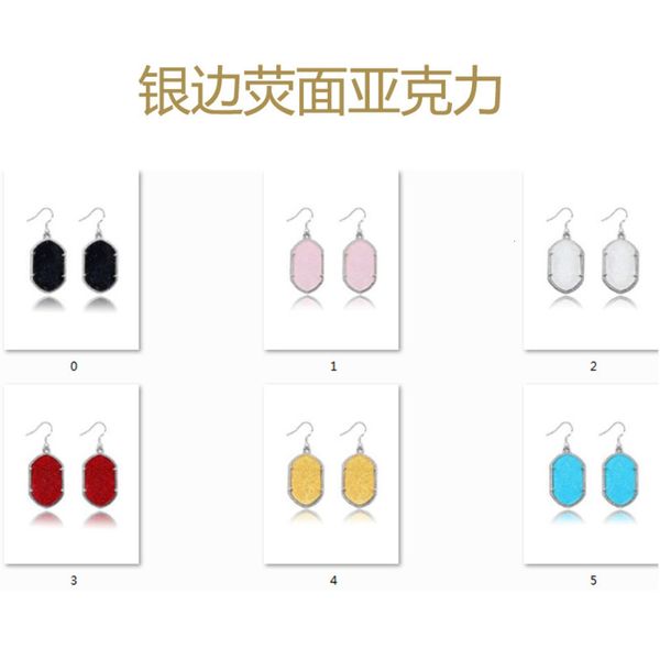 

personalized silver edge fluorescent face geometric acrylic female alloy earrings, Black