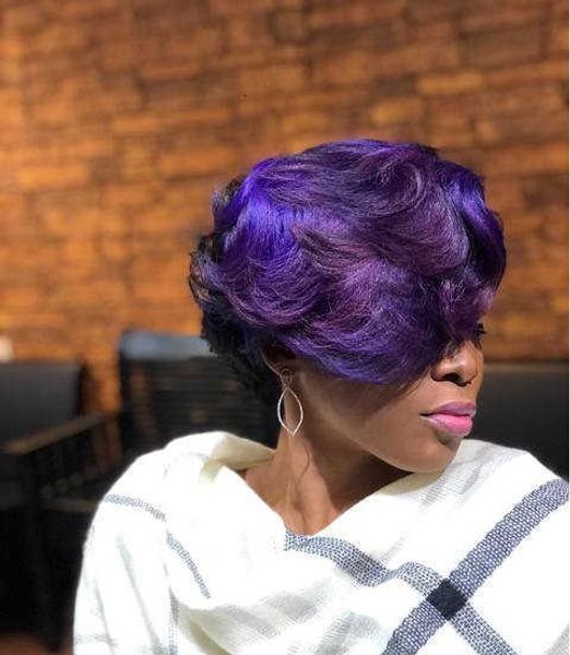 

wig short curly hair purple chemical fiber wig headgear, Black