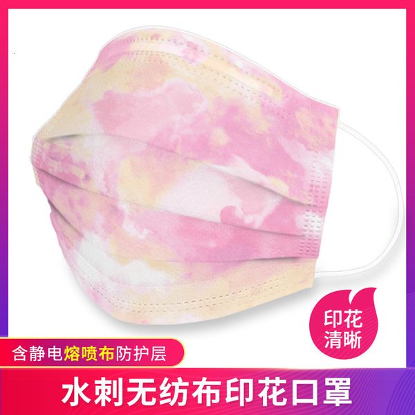 

printing disposable dustproof and breathable fused nozzle mask yellow pink purple tie dye