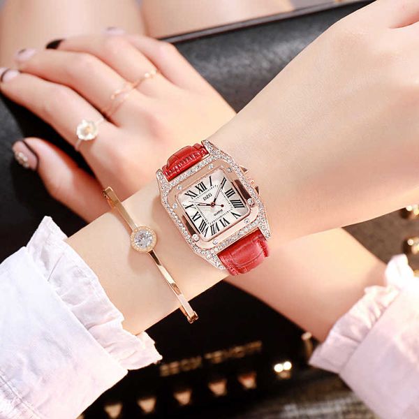 

women's diamond inlaid fashion sky star simple square student watch, Slivery;brown