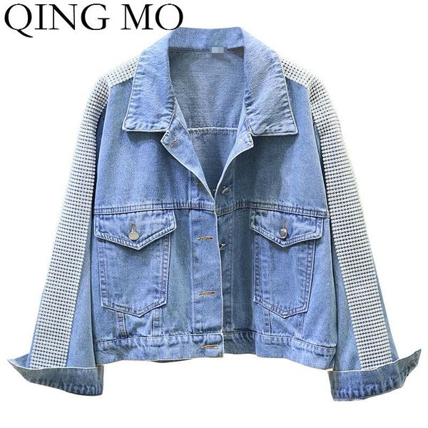 

women's jackets qing mo blue women solid coat with rhinestone temperament female casual loose outwear zqy3543, Black;brown