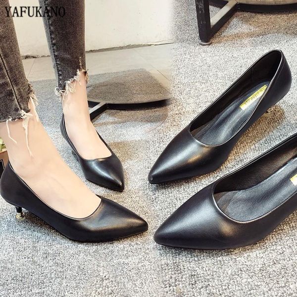 

dress shoes womens matte leather 5cm mid heel high heels classic black thin pumps for office ladies work plus size 34-43