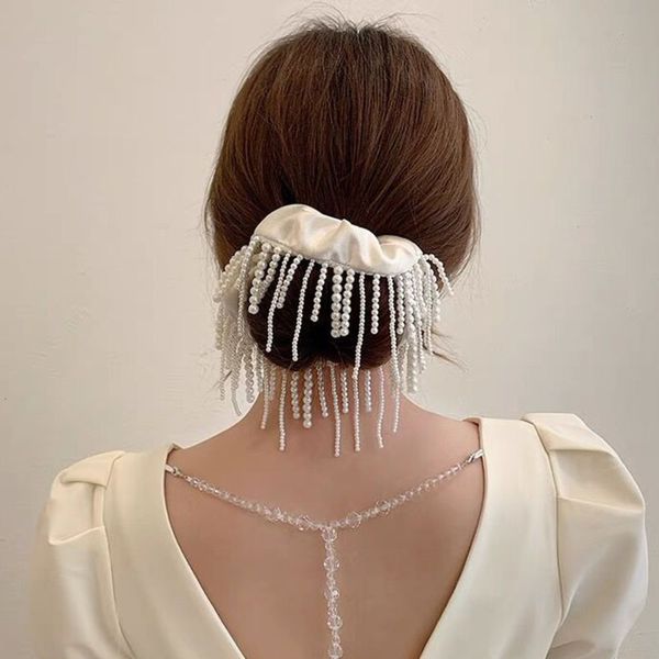 

minority female pearl tassel large intestine circle hair rope french korean temperament binding rubber band, Pink