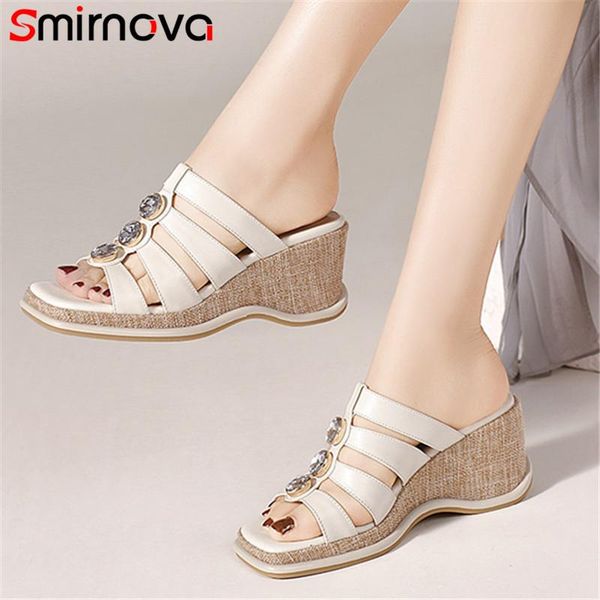 

sandals smirnova 2021 wedges women mules shoes hollow out vintage simple casual summer genuine leather ladies, Black