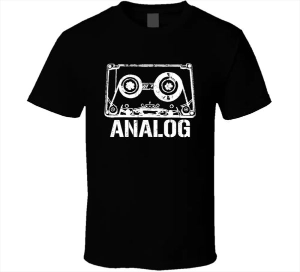 

analog tee cassette retro 80's vintage audio tape men's t shirt new, White;black