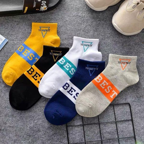 

men's socks 5pair/lot men short cotton fashion breathable comfortable casual trend letters sock purchase 6 pairs get 2, Black